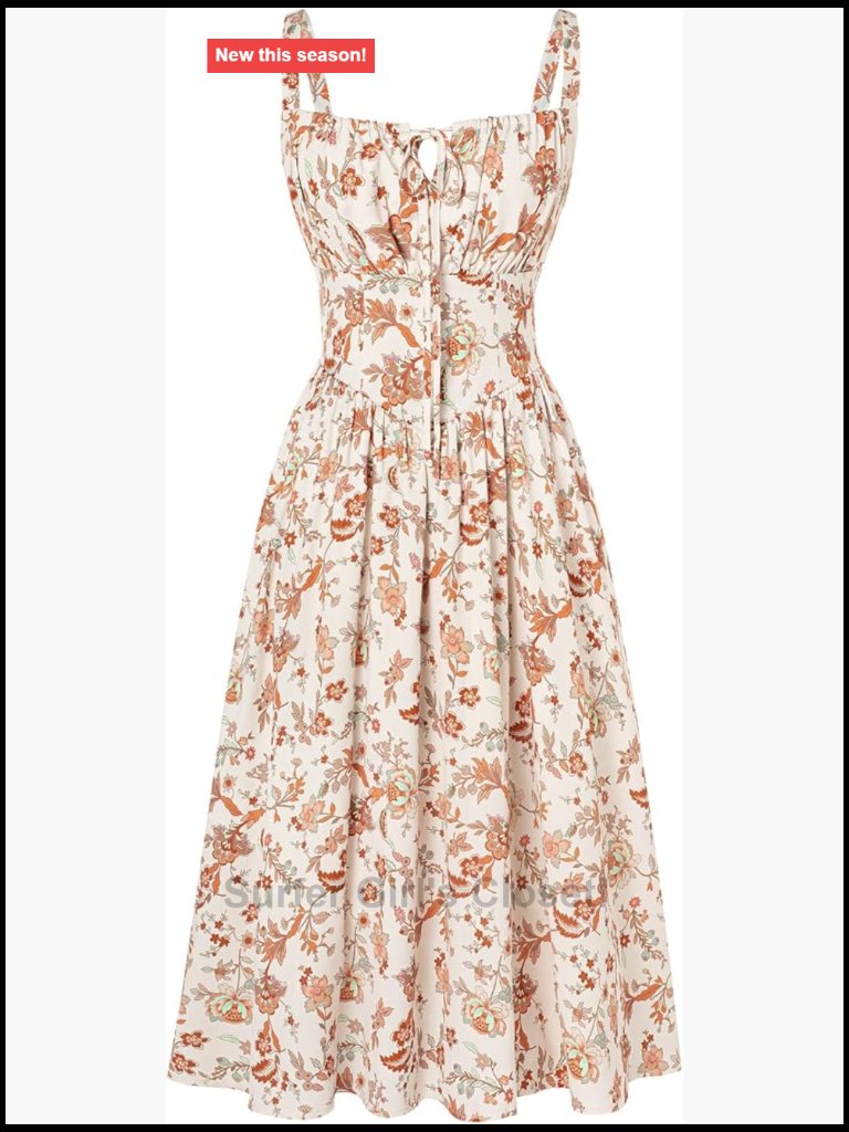 Floral Corset Midi Sundress With Pockets Smocked Back